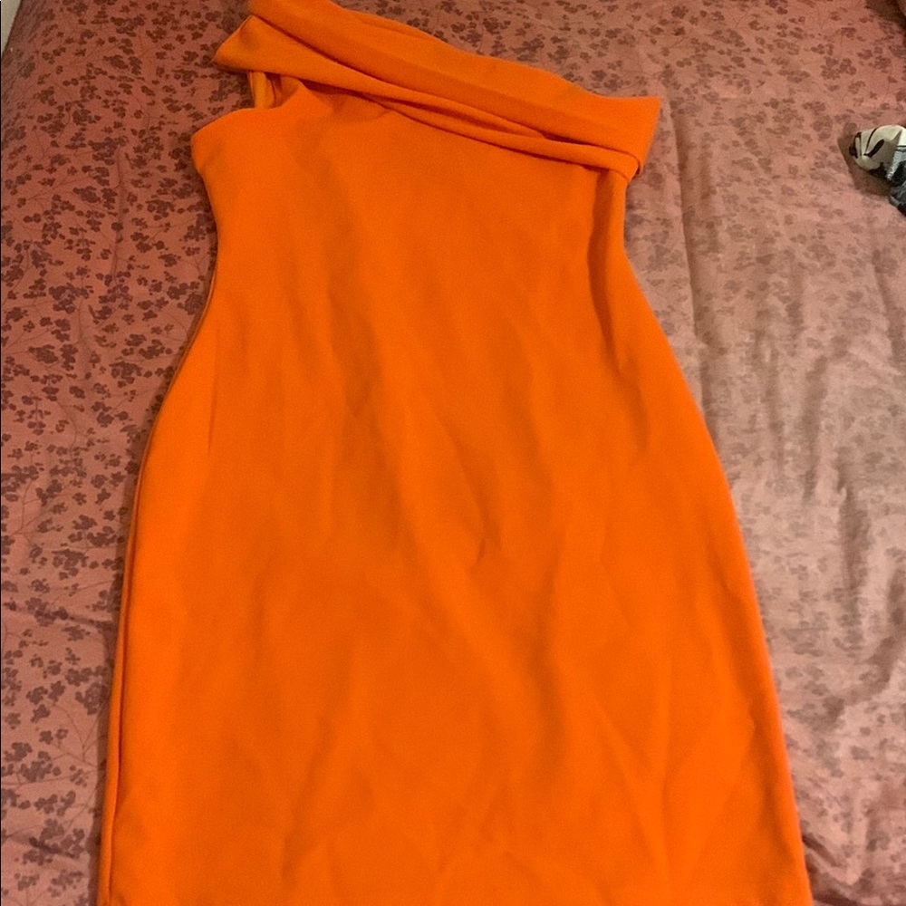 Elegant Orange Off-Shoulder Dress